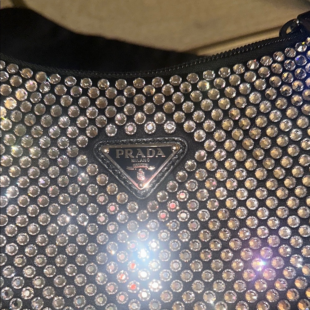 Prada Re-Edition 2000 Black Satin Mini Bag w/ Crystals - Picture 4 of 13